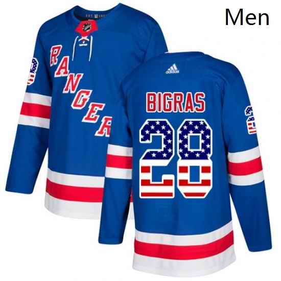 Mens Adidas New York Rangers 28 Chris Bigras Authentic Royal Blue USA Flag Fashion NHL Jersey